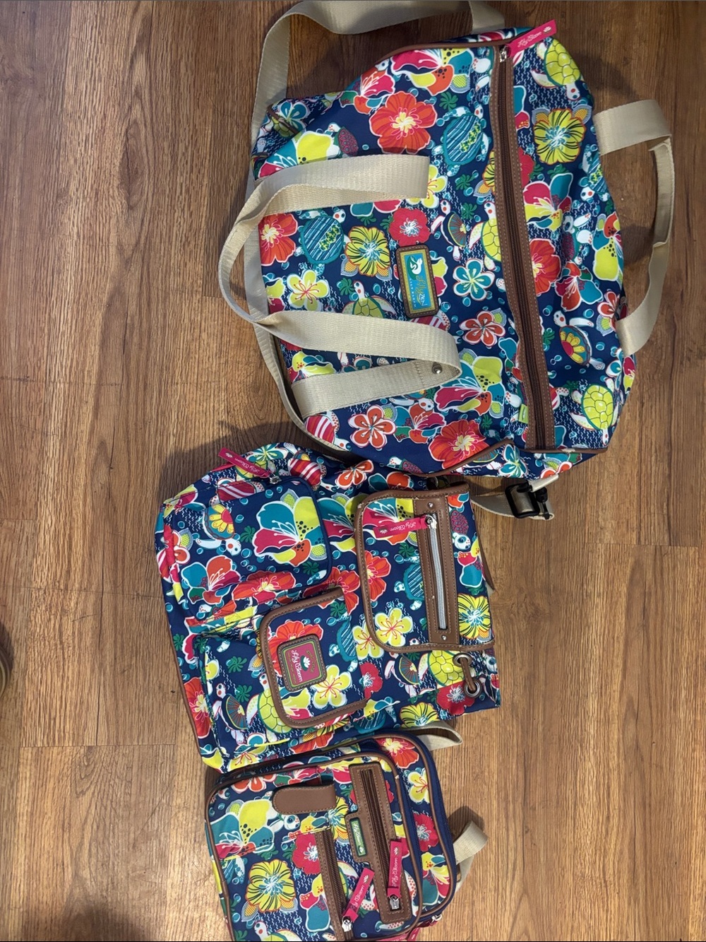 Lily Bloom Navy Floral Tote with Yellow, Red & Green Accents